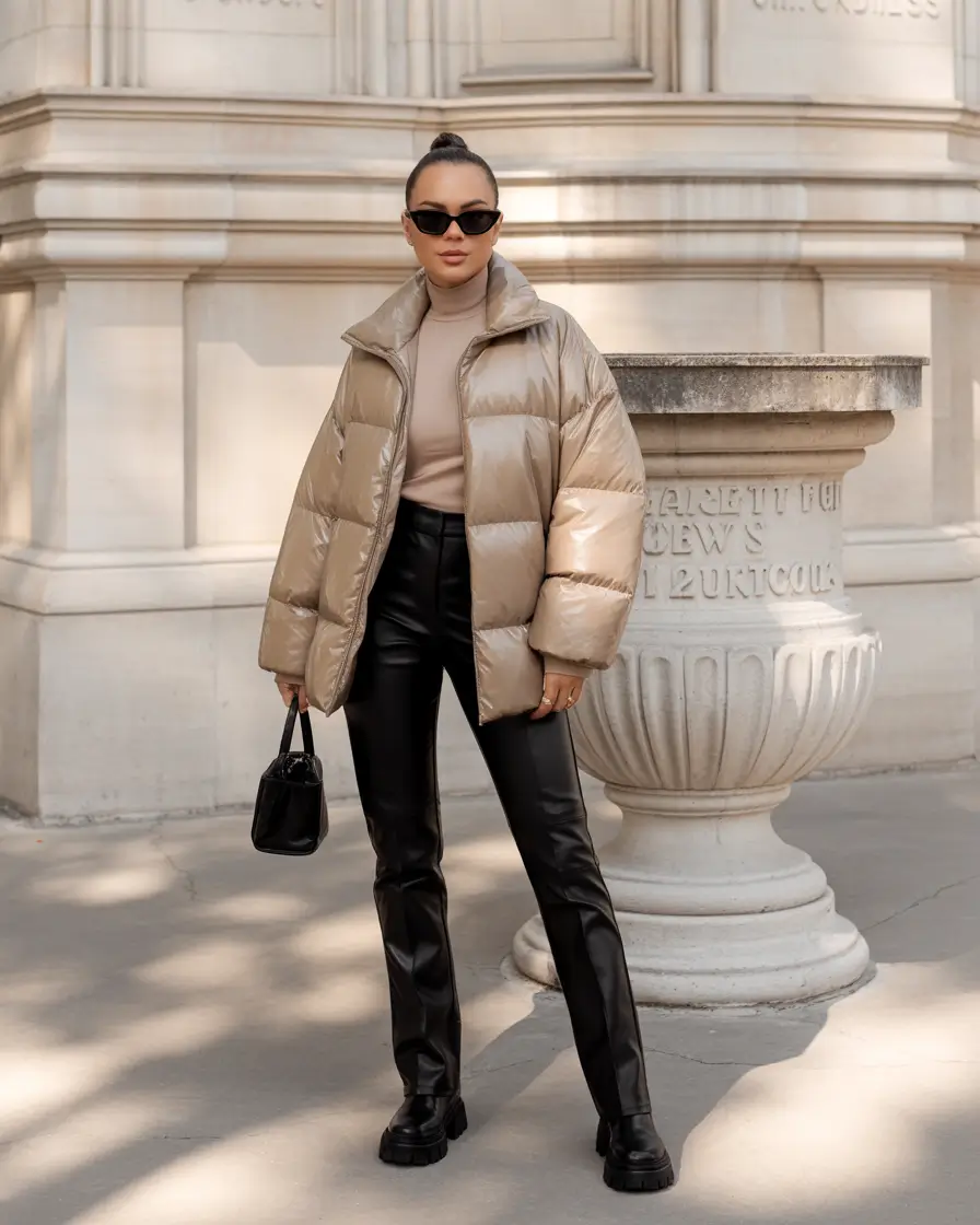 travel outfits for women winter Champagne Tones and Leather Lines