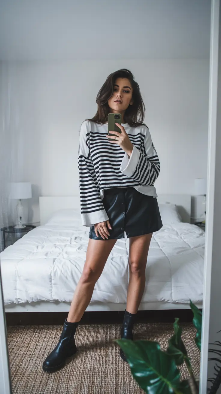 cold weather outfits aesthetic Parisian Cool with Stripes and Edge