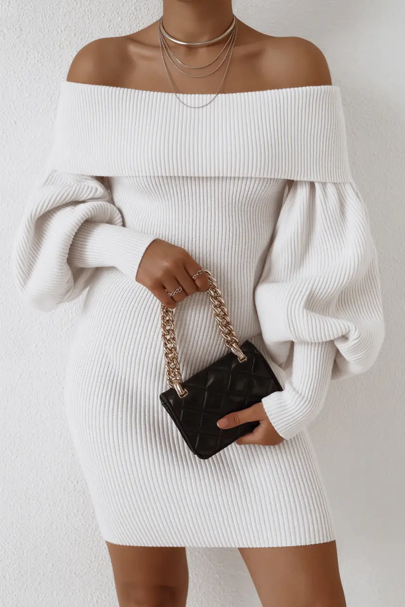 Wedding guest outfits casual Cozy Glamour in White Knit