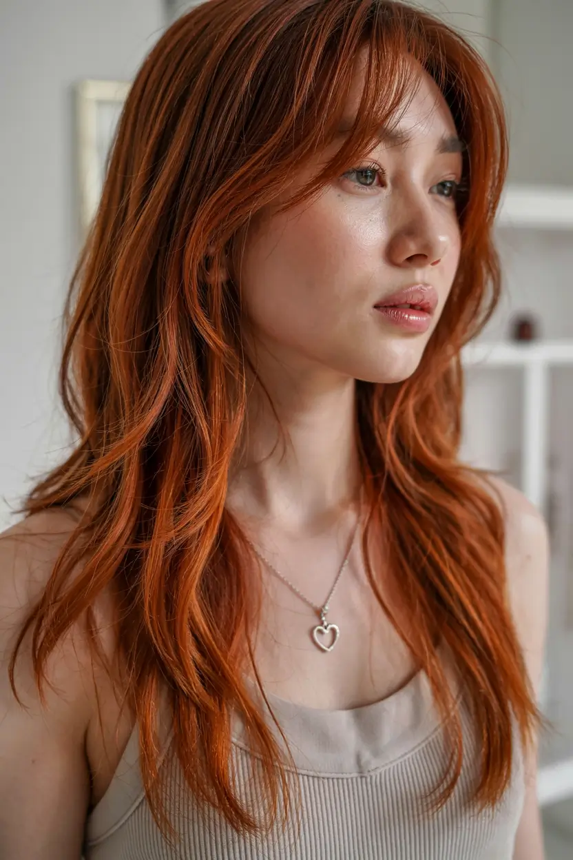 wolf haircut ideas 2026 Copper Flame Wolf Cut With Layered Bangs