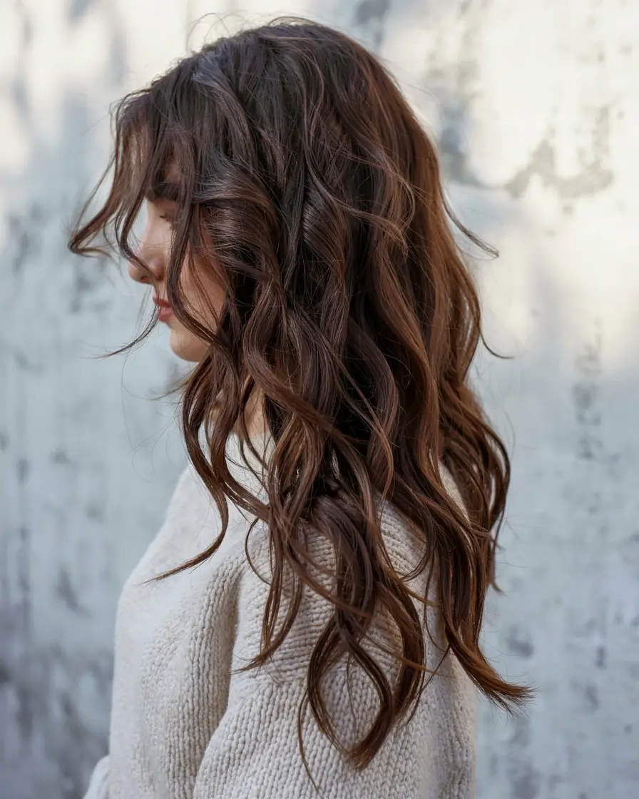 wolf haircut ideas 2026 Chocolate Brown Wolf Cut With Flowing Waves