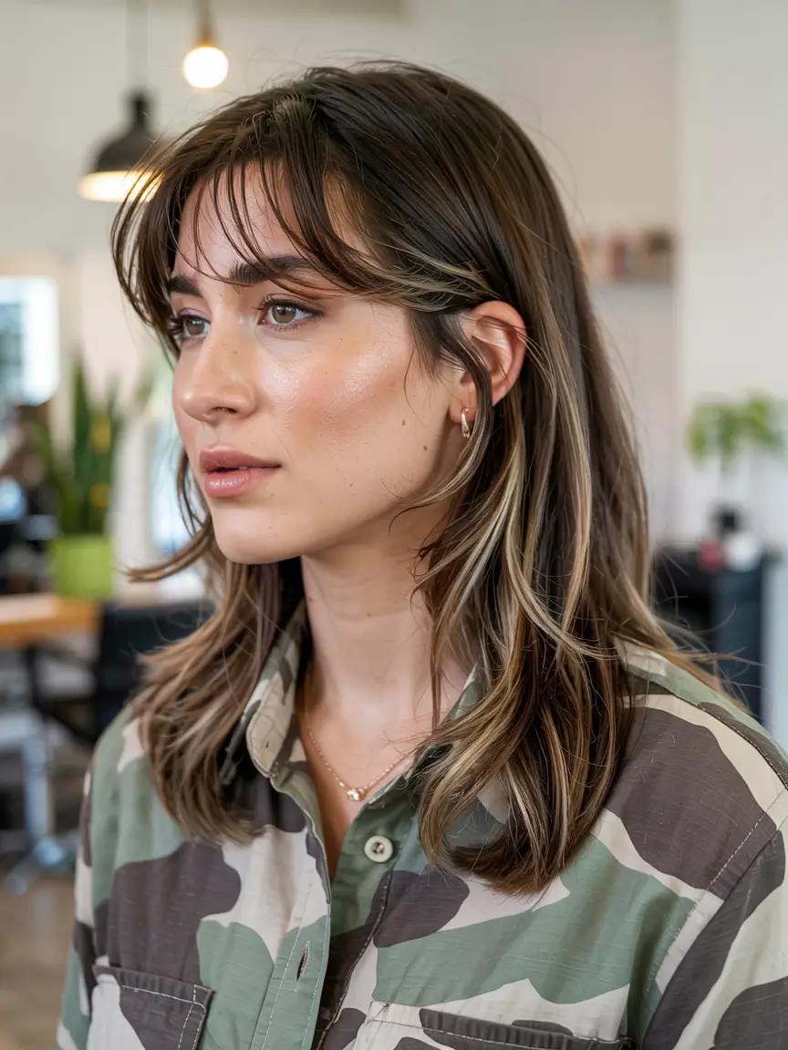 wolf haircut ideas 2026 Dimensional Brunette Wolf Cut With Subtle Highlights