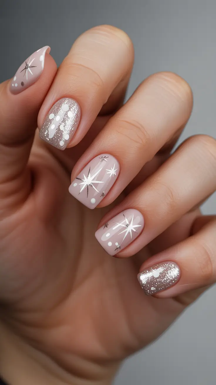 acrylic nails 2026 Starlit Pink Shimmer Short Square