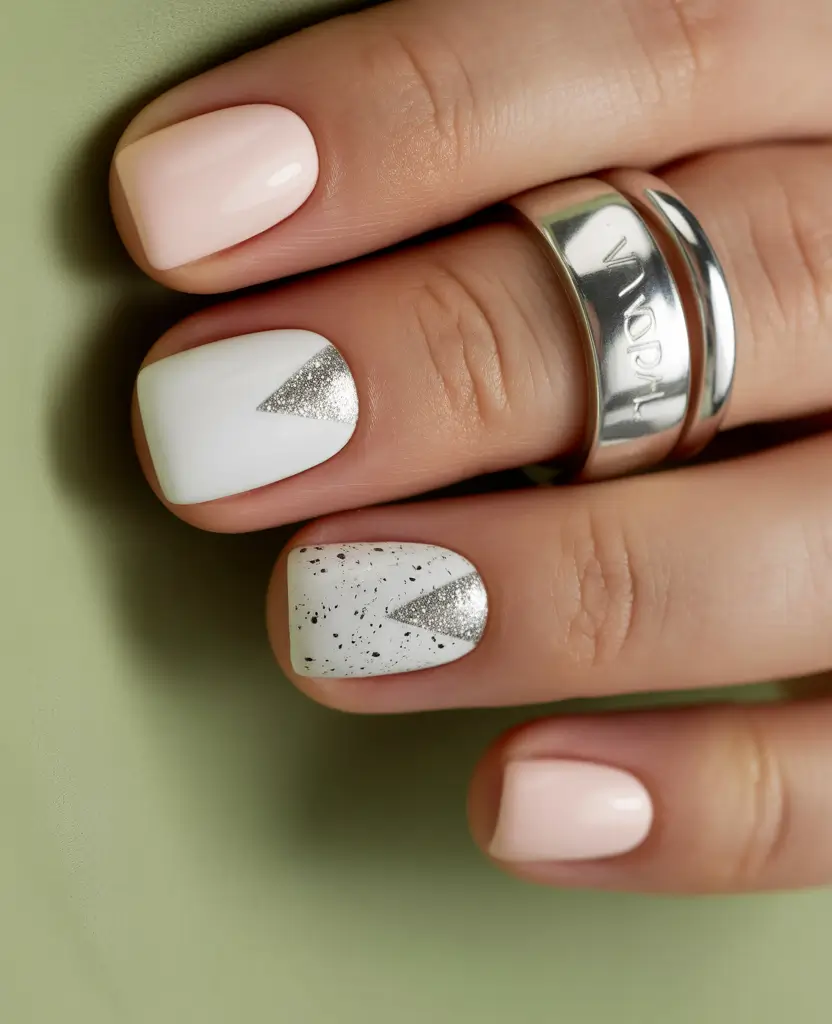 acrylic nails 2026 Silver Triangle Minimalist Contrast