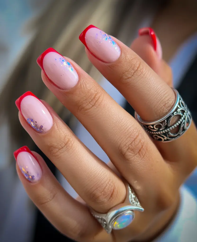 acrylic nails 2026 Red French Spark Modern Edge