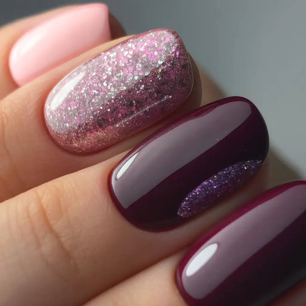 acrylic nails 2026 Berry Luxe Mixed Shine
