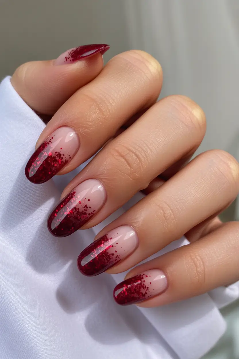 acrylic nails 2026 Ruby Spark Fade Almond Drama