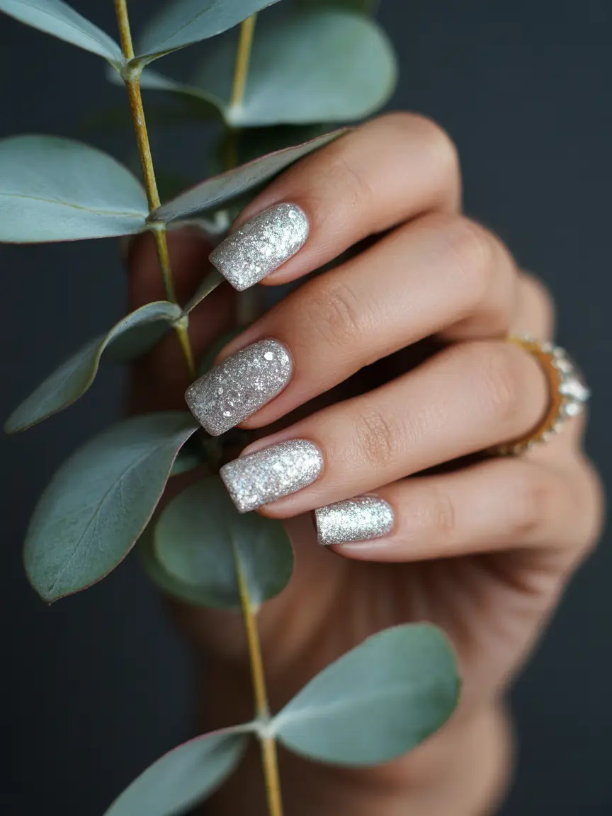 acrylic nails 2026 Silver Frost All Over Sparkle