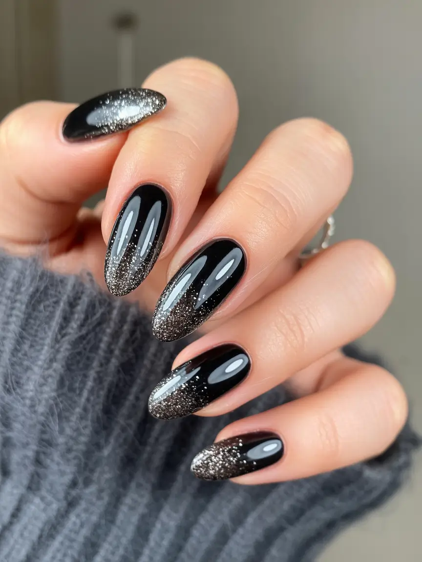 acrylic nails 2026 Midnight Fade Luxe Black Almond