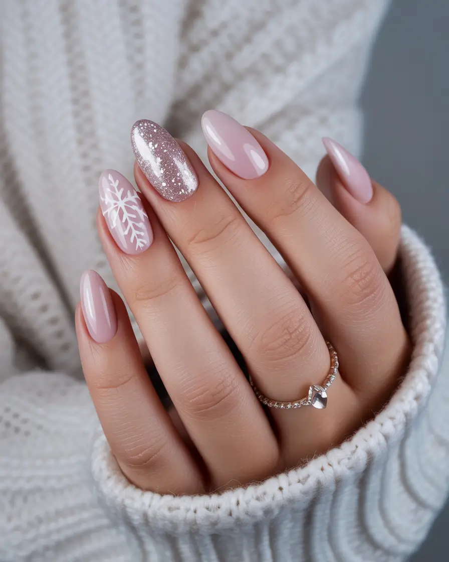 acrylic nails 2026 Snowy Pink Whisper Winter Almond