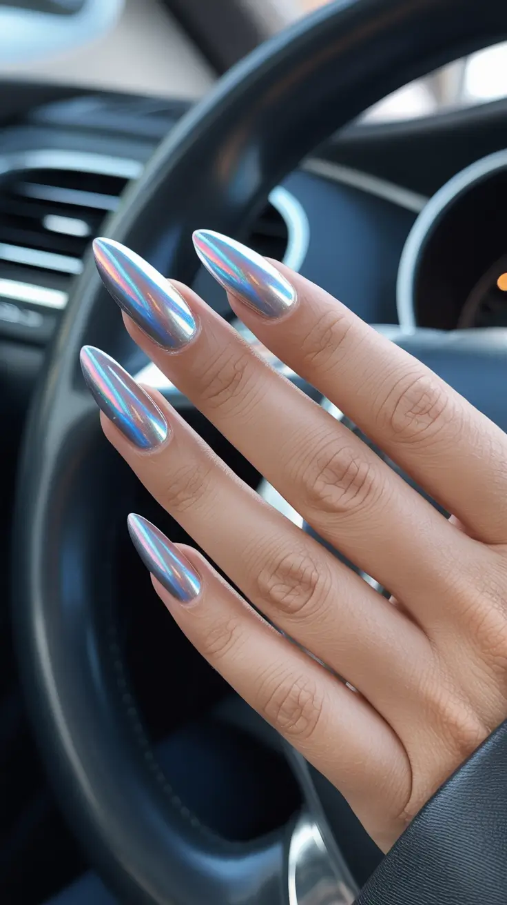 aura nails 2026 Holographic Silver Aura Shine