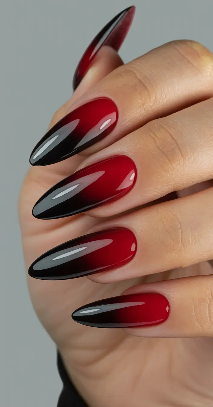 aura nails 2026 Crimson Noir Aura Fade