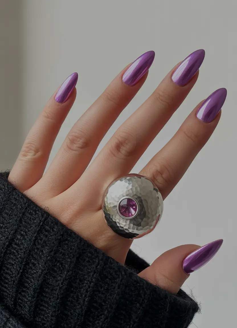 aura nails 2026 Metallic Violet Aura Elegance