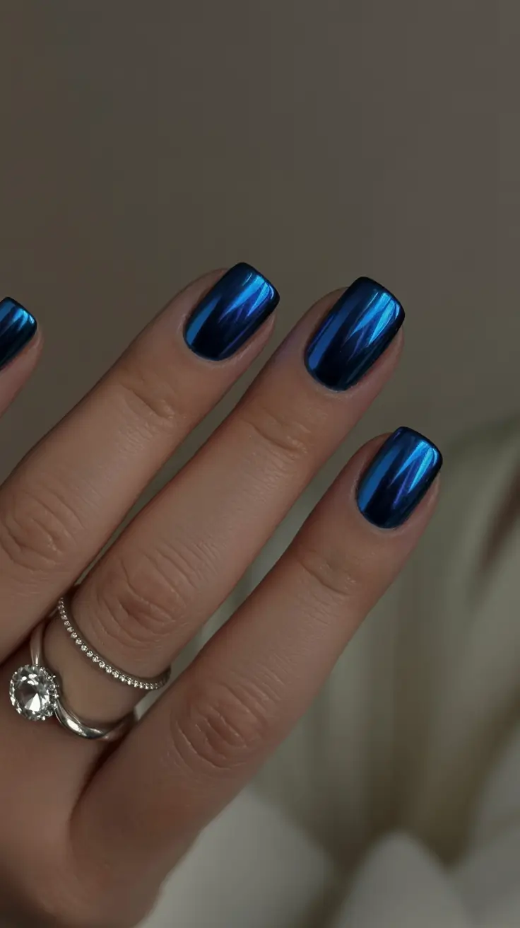 birthday nails 2026 Sapphire Chrome Elegance for a Bold Birthday Moment