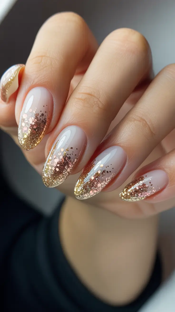 birthday nails 2026 Golden Confetti Fade for Elegant Celebration Energy