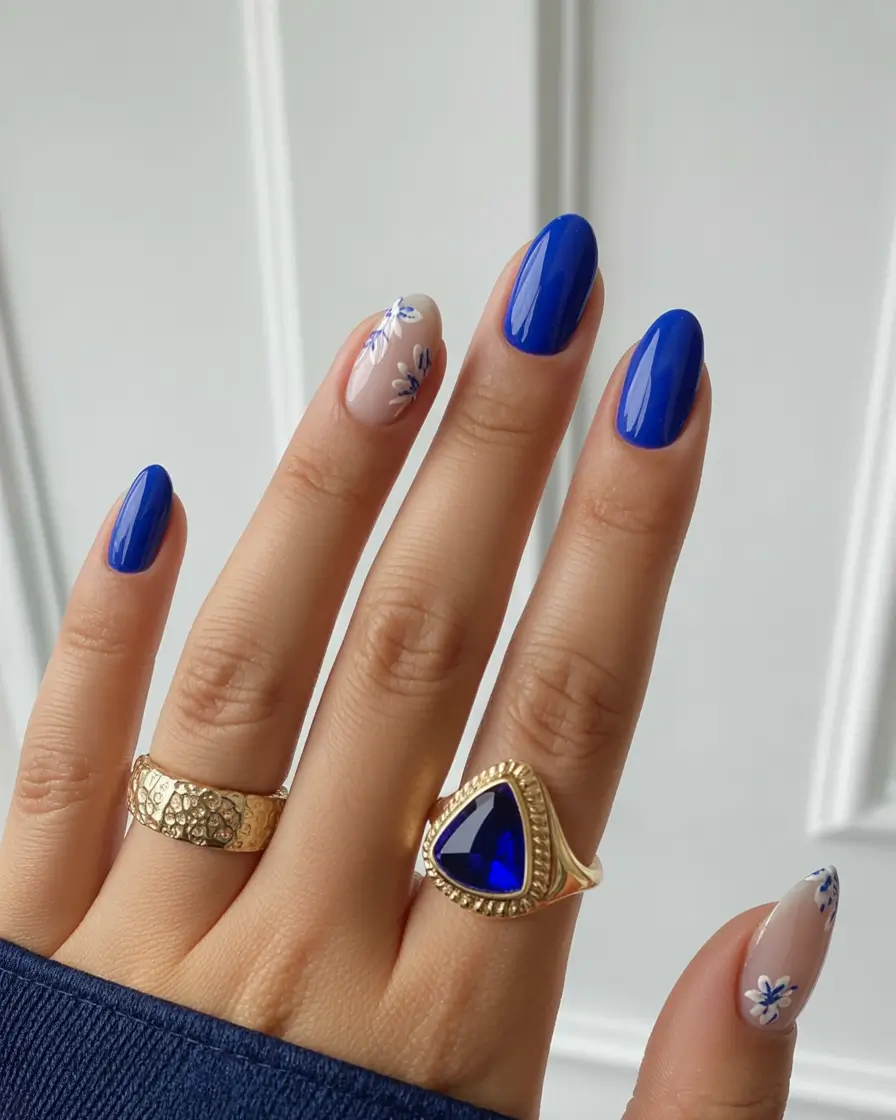 birthday nails 2026 Bold Blue Bloom for a Fresh Birthday Pop