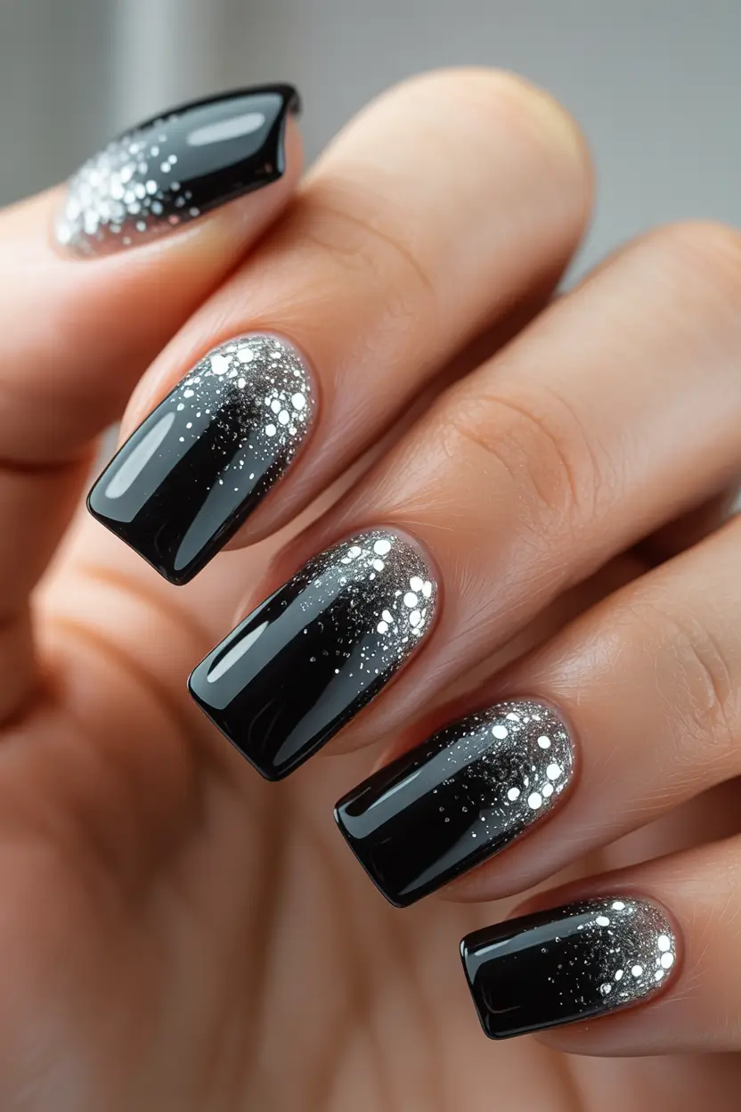 birthday nails 2026 Midnight Silver Fade for a Dramatic Birthday Vibe