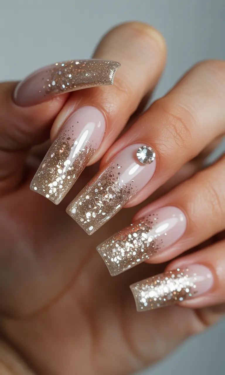 birthday nails 2026 Champagne Glitter Luxe for a Glam Birthday Glow