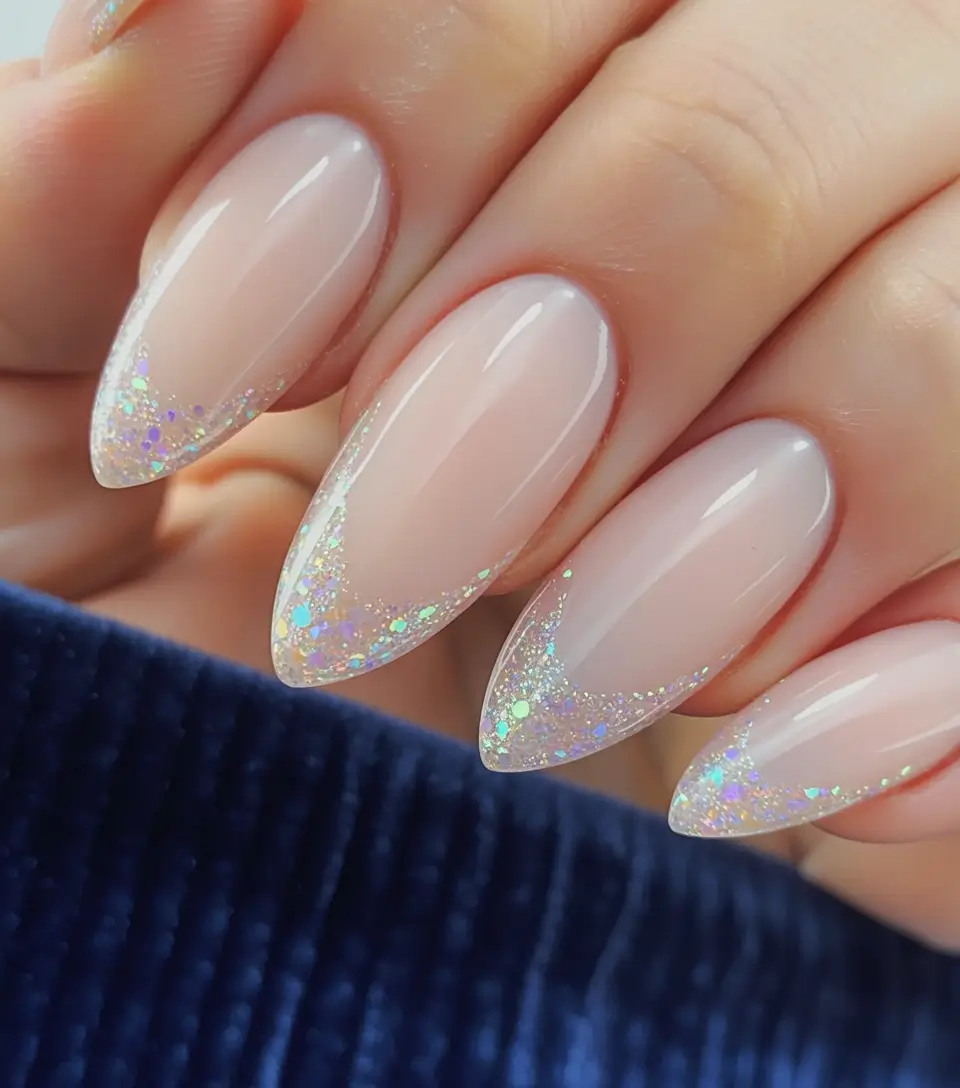 birthday nails 2026 Glazed French Tips With Star-Dust Edges