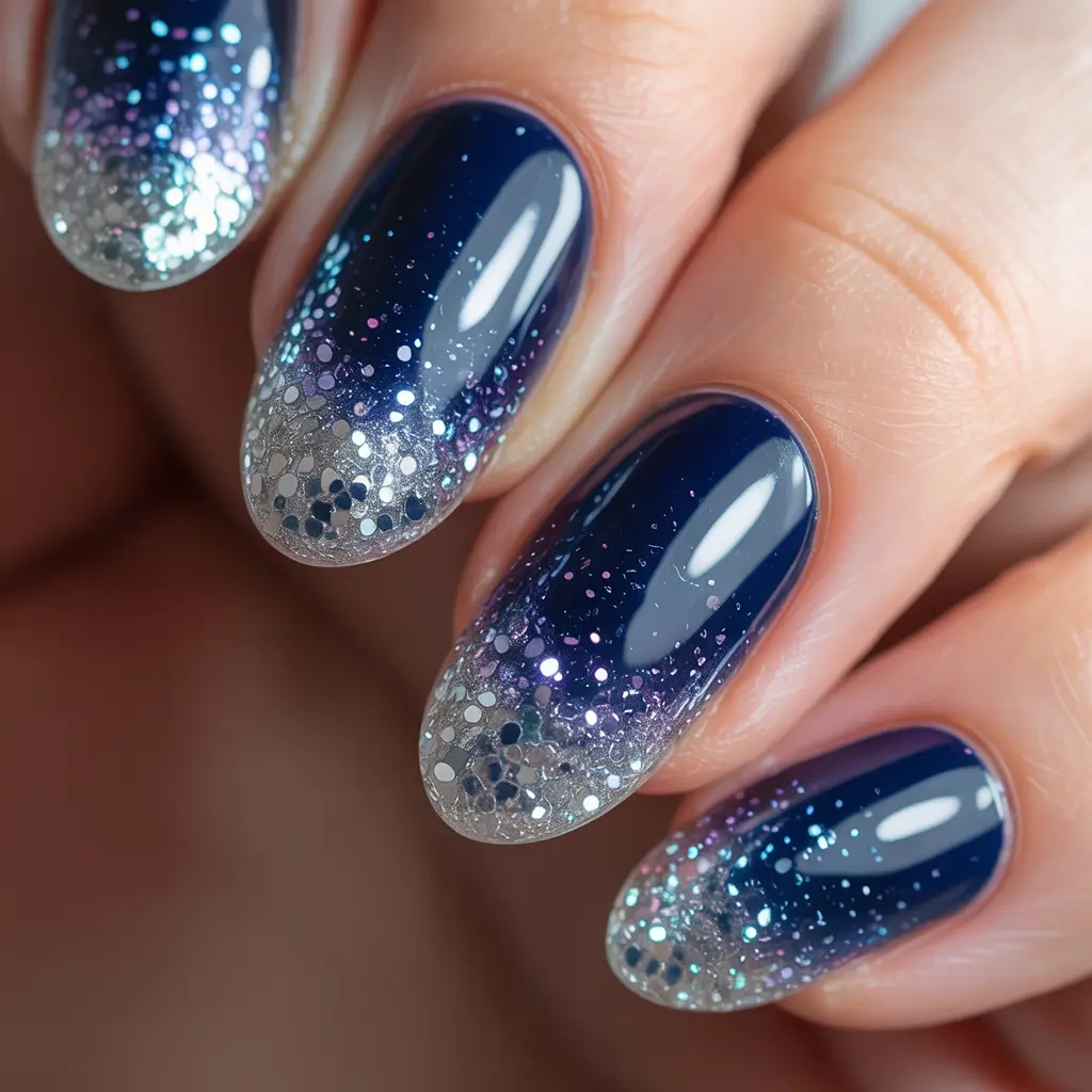 birthday nails 2026 Midnight Sparkle Fade for a Dreamy Birthday Night