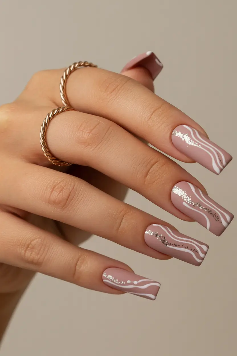 birthday nails 2026 Metallic Wave Accents for a Modern Birthday Aesthetic