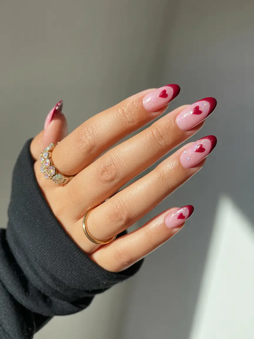 birthday nails 2026 Glossy Cherry Hearts for a Sweet Birthday Mood