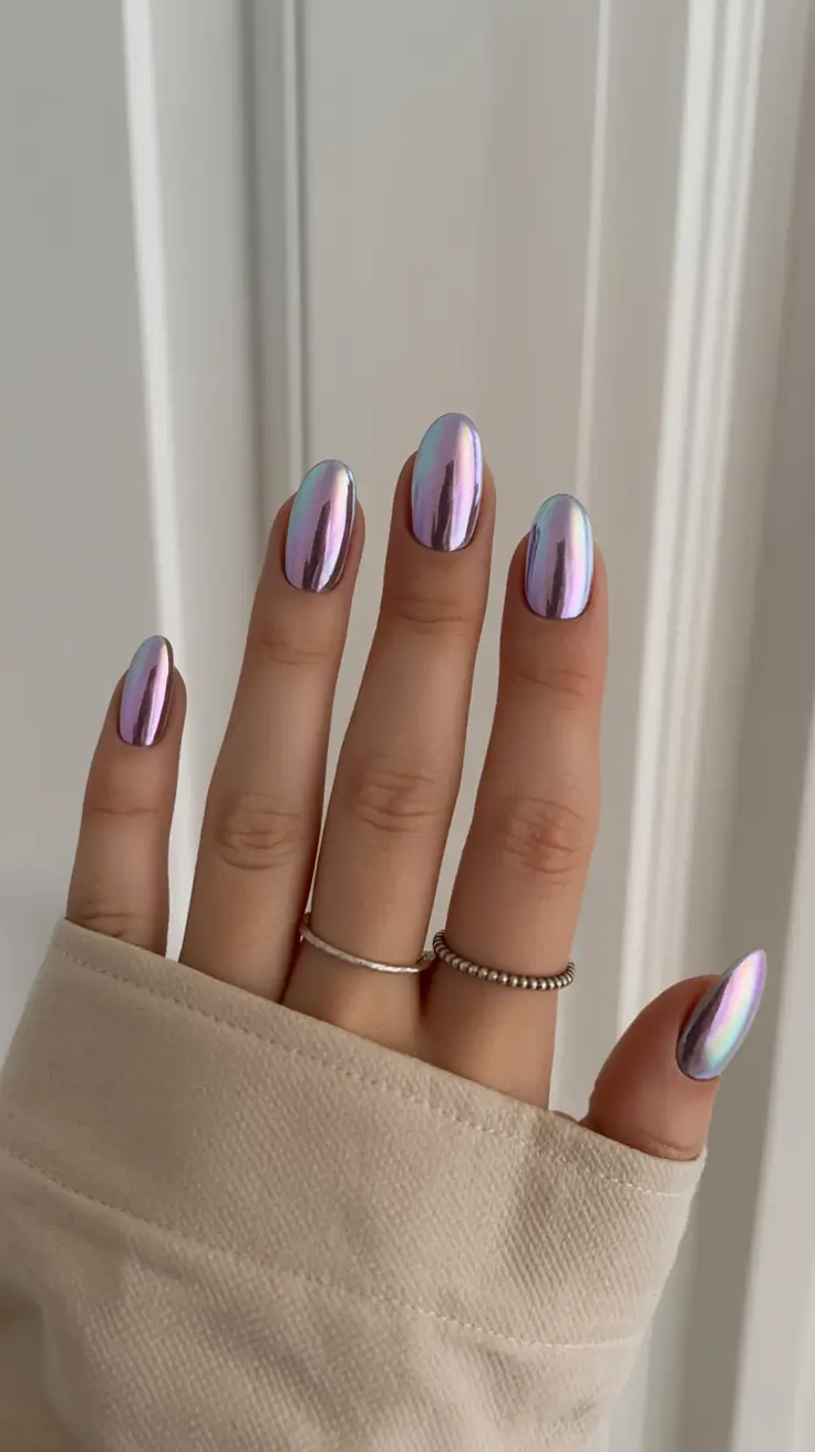 birthday nails 2026 Holographic Lilac Chrome Birthday Magic