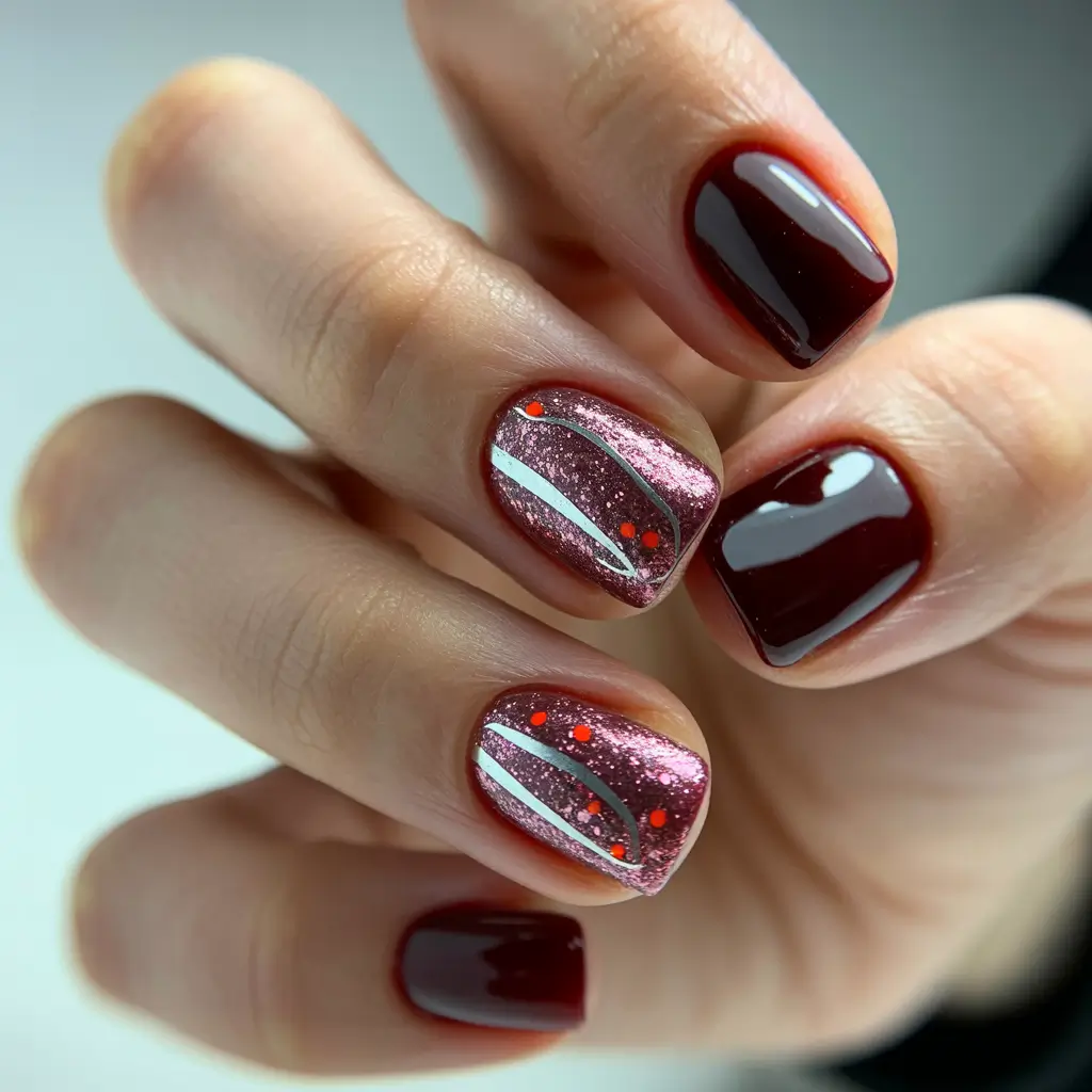 birthday nails 2026 Short Ruby Accents with Modern Detailing