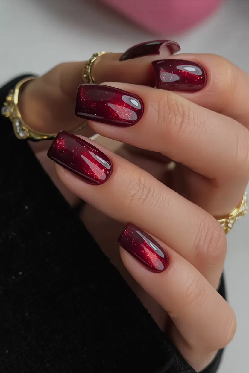birthday nails 2026 Deep Wine Glow with Sparkled Dimension