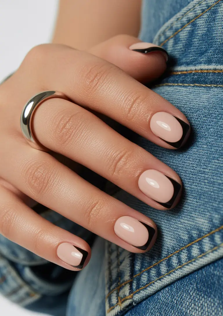black french tip nails 2026 Curved Minimalist Tips With Casual Denim Energy