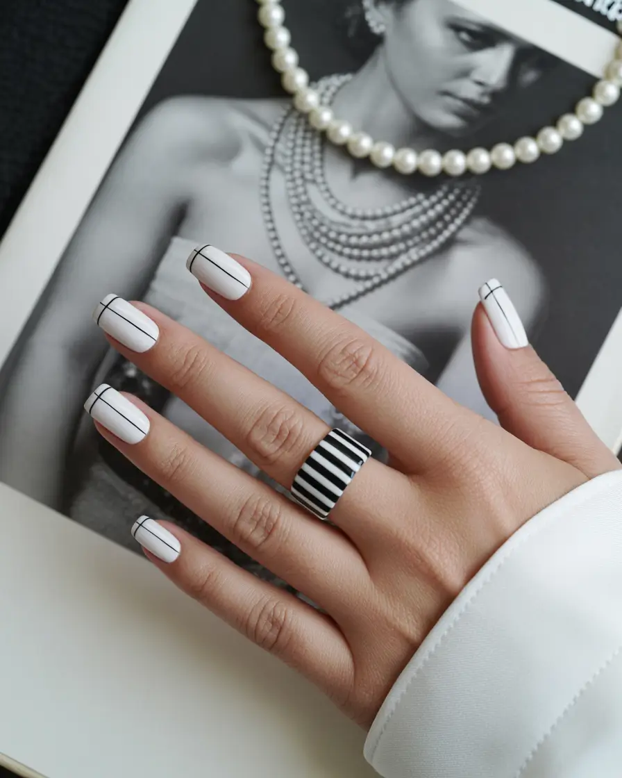 black french tip nails 2026 Monochrome Lines For a Modern Minimal Moment