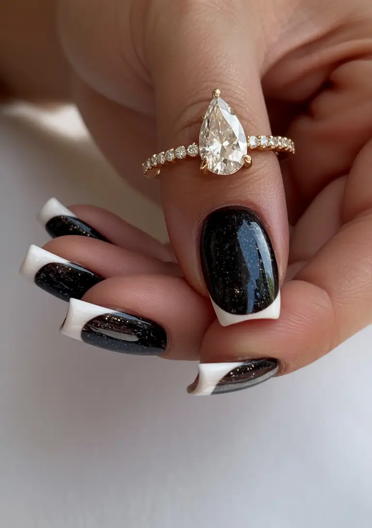 black french tip nails 2026 Celestial Micro-Sparkle With a Structural Twist