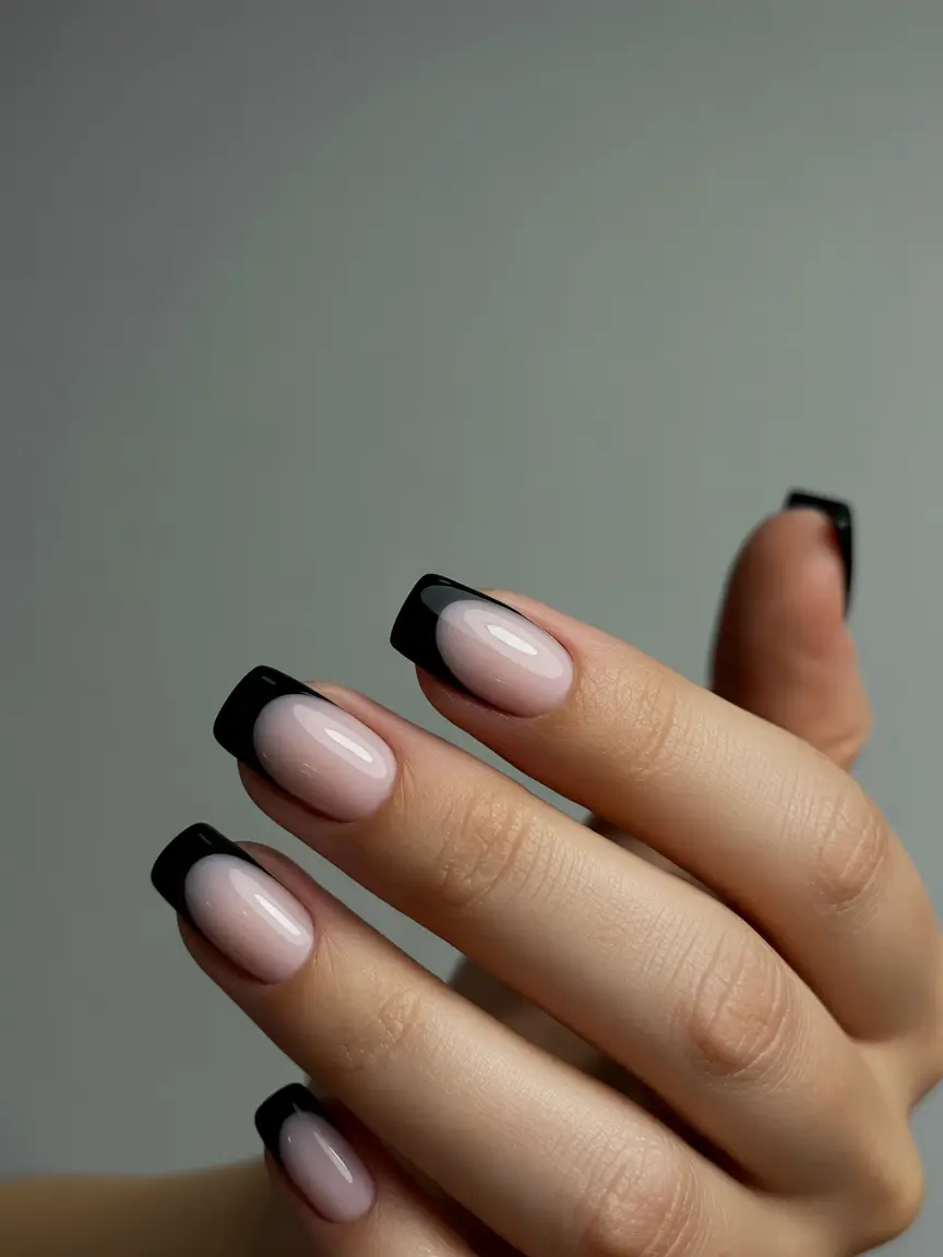 black french tip nails 2026 Timeless Square Noir With a Soft Glow