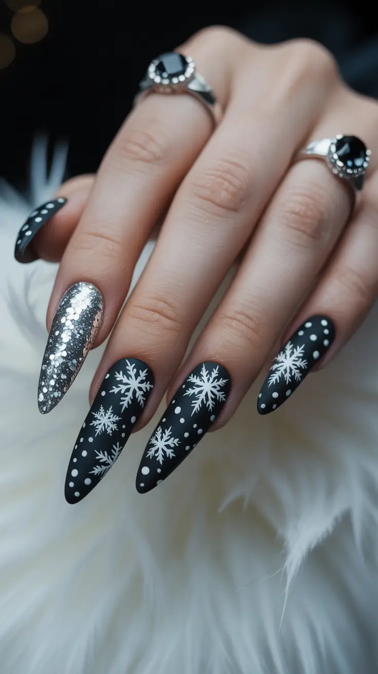 black nails 2026 Snowfall Matte Magic