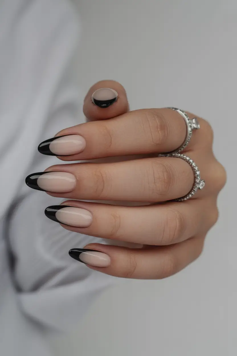 black nails 2026 Minimal Noir French Detail