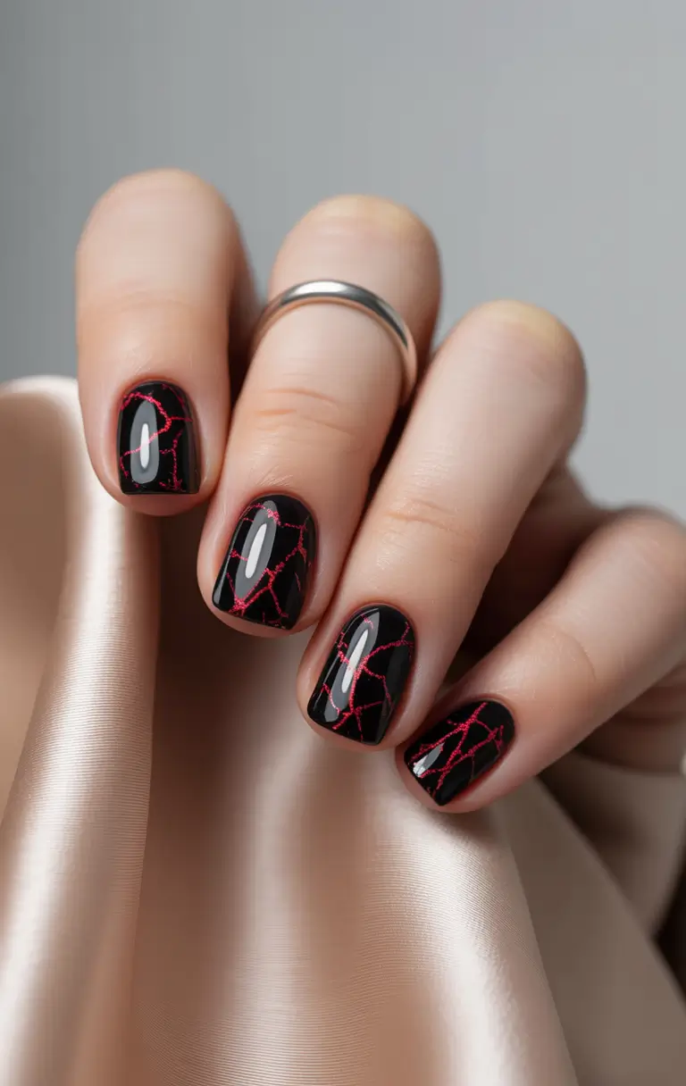 black nails 2026 Crimson Lightning Veins