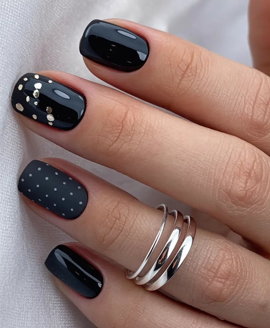 black nails 2026 Matte And Gloss Noir Playfulness