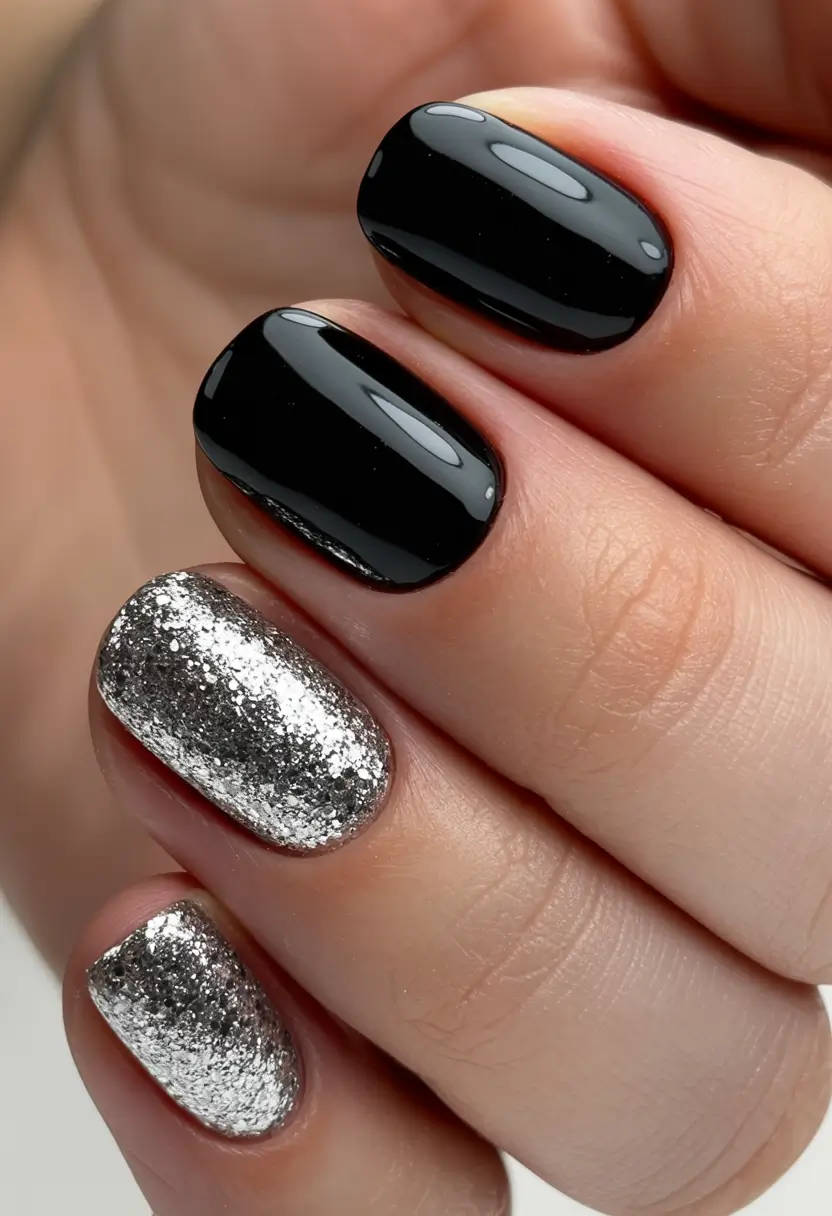 black nails 2026 Molten Silver Accent Drama