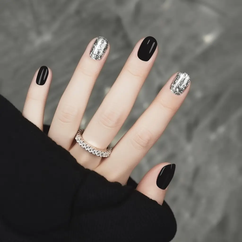 black nails 2026 Monochrome Sparkle Contrast