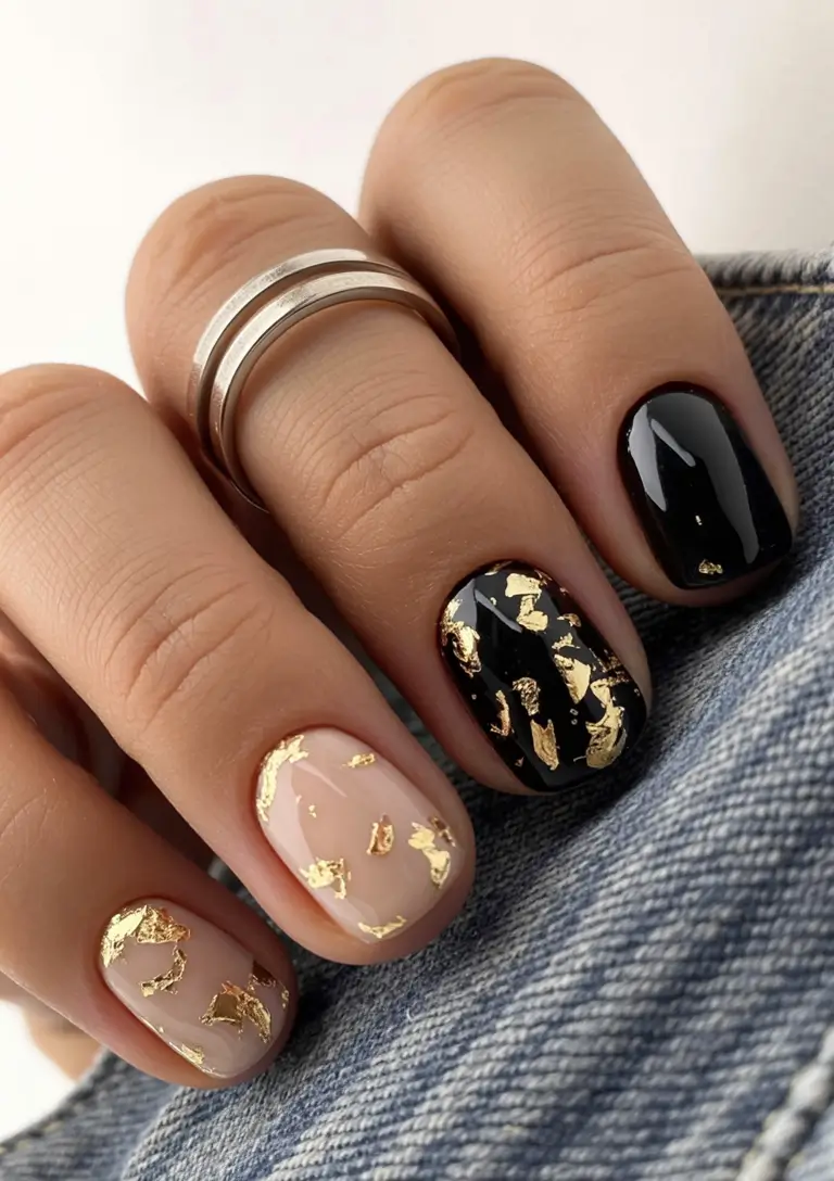 black nails 2026 Gilded Foil Elegance
