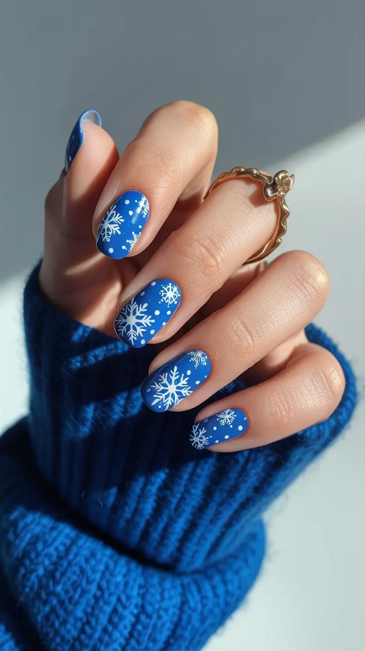 blue nails 2026 Winter Blue Matte Snowfall