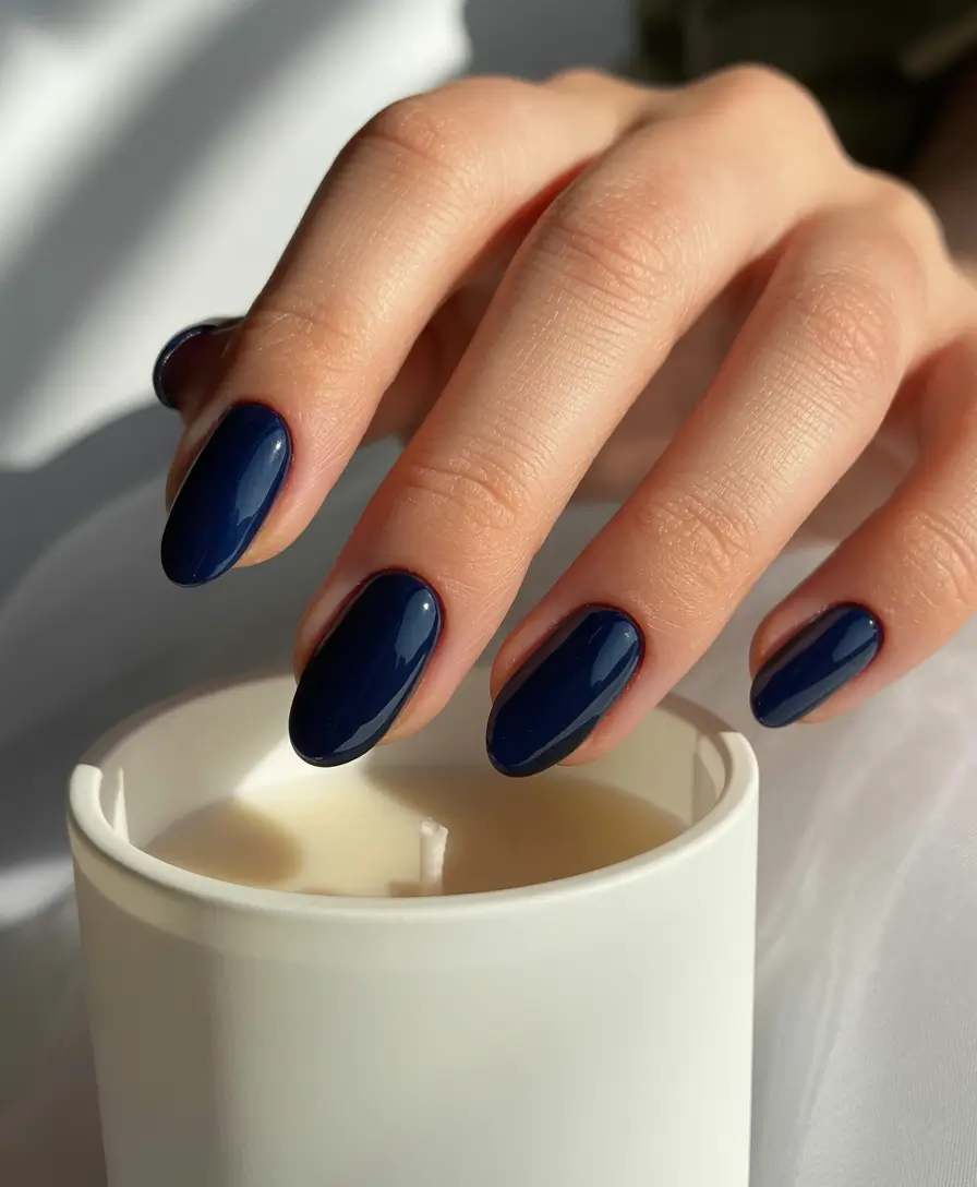 blue nails 2026 Classic Midnight Gloss Oval