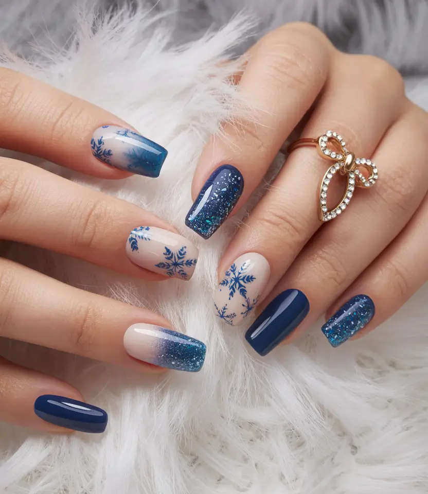 blue nails 2026 Winter Bloom Gradient