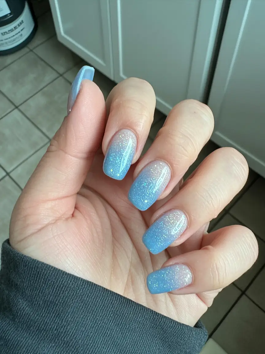 blue nails 2026 Winter Sky Ombre Square