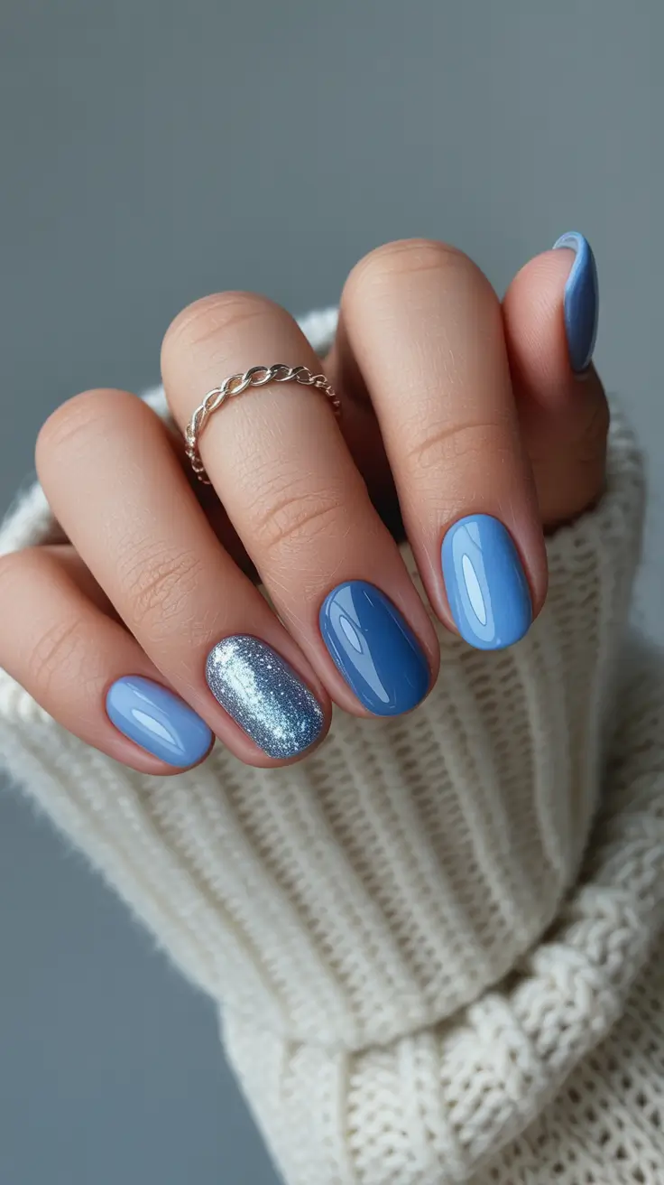blue nails 2026 Blue Velvet with Silver Accent