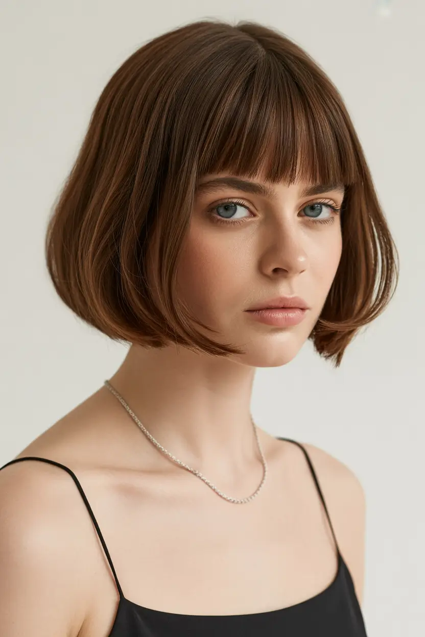 bob hairstyle 2026 Classic Rounded Bob with Soft Full Fringe