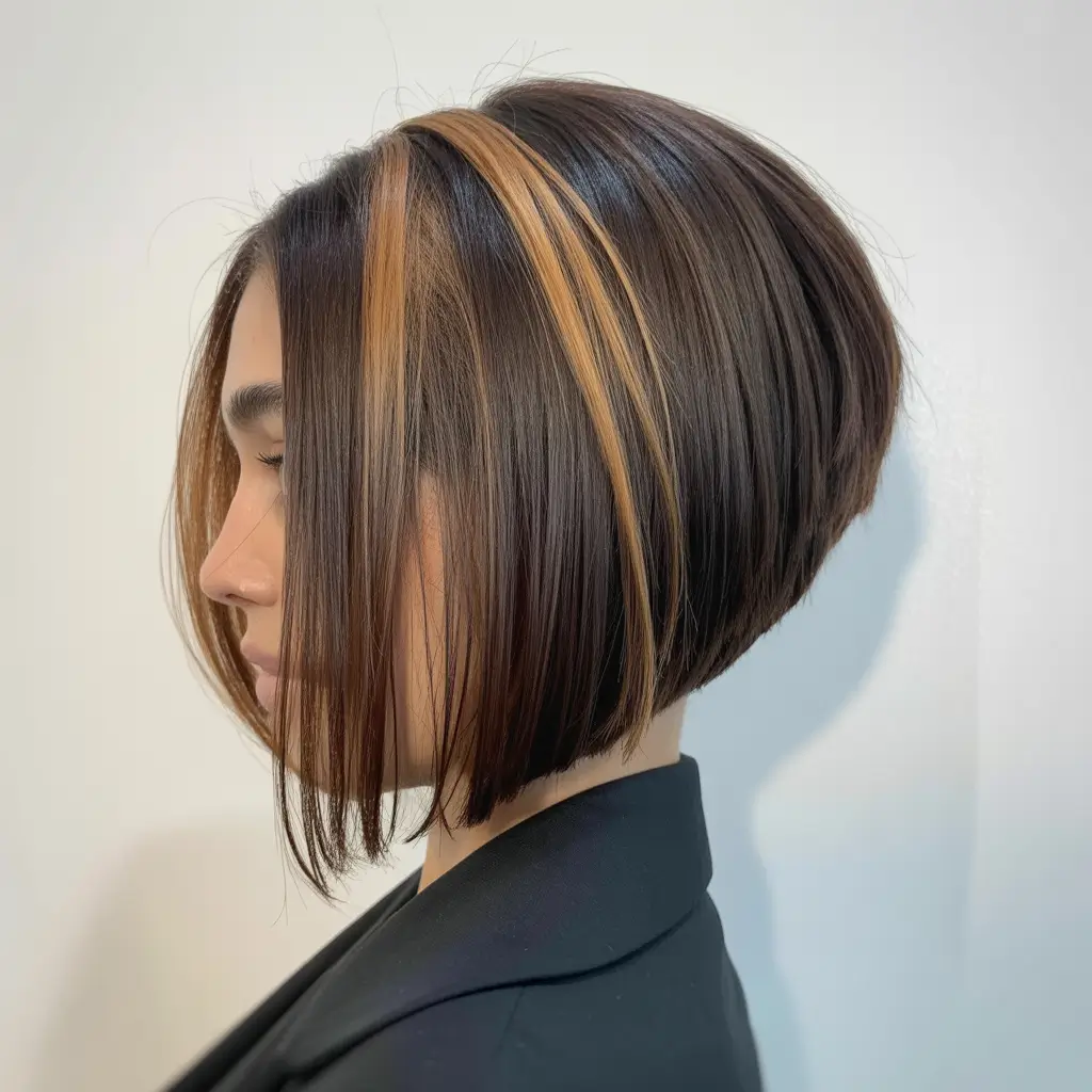 bob hairstyle 2026 Edgy Sleek Bob with Bold Money Piece Accent
