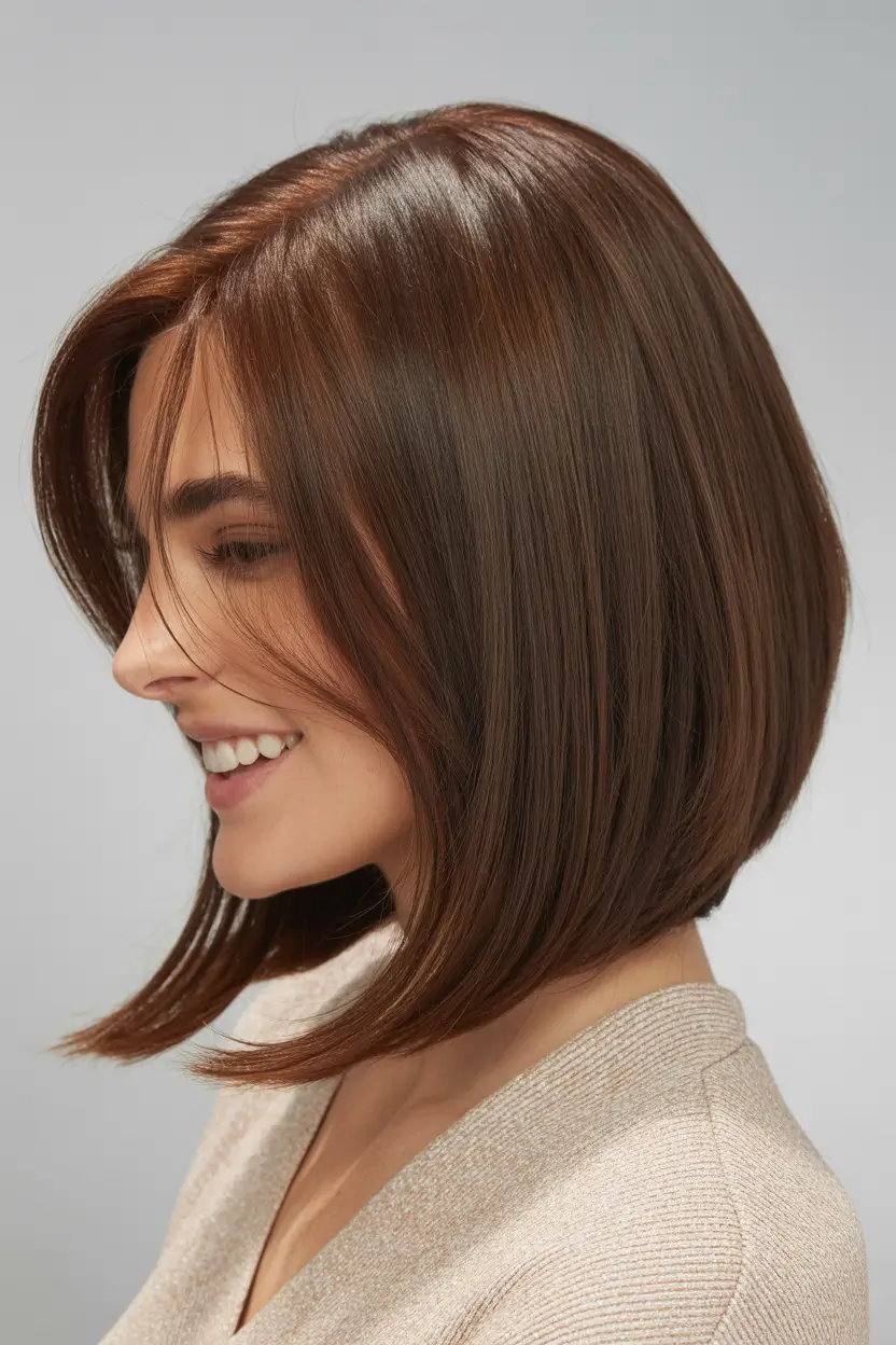 bob hairstyle 2026 Warm Chestnut Bob with Soft Face-Framing Layers
