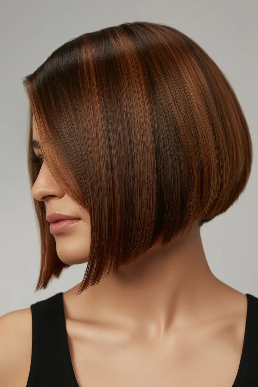 bob hairstyle 2026 Rich Brunette Bob with Subtle Caramel Warmth