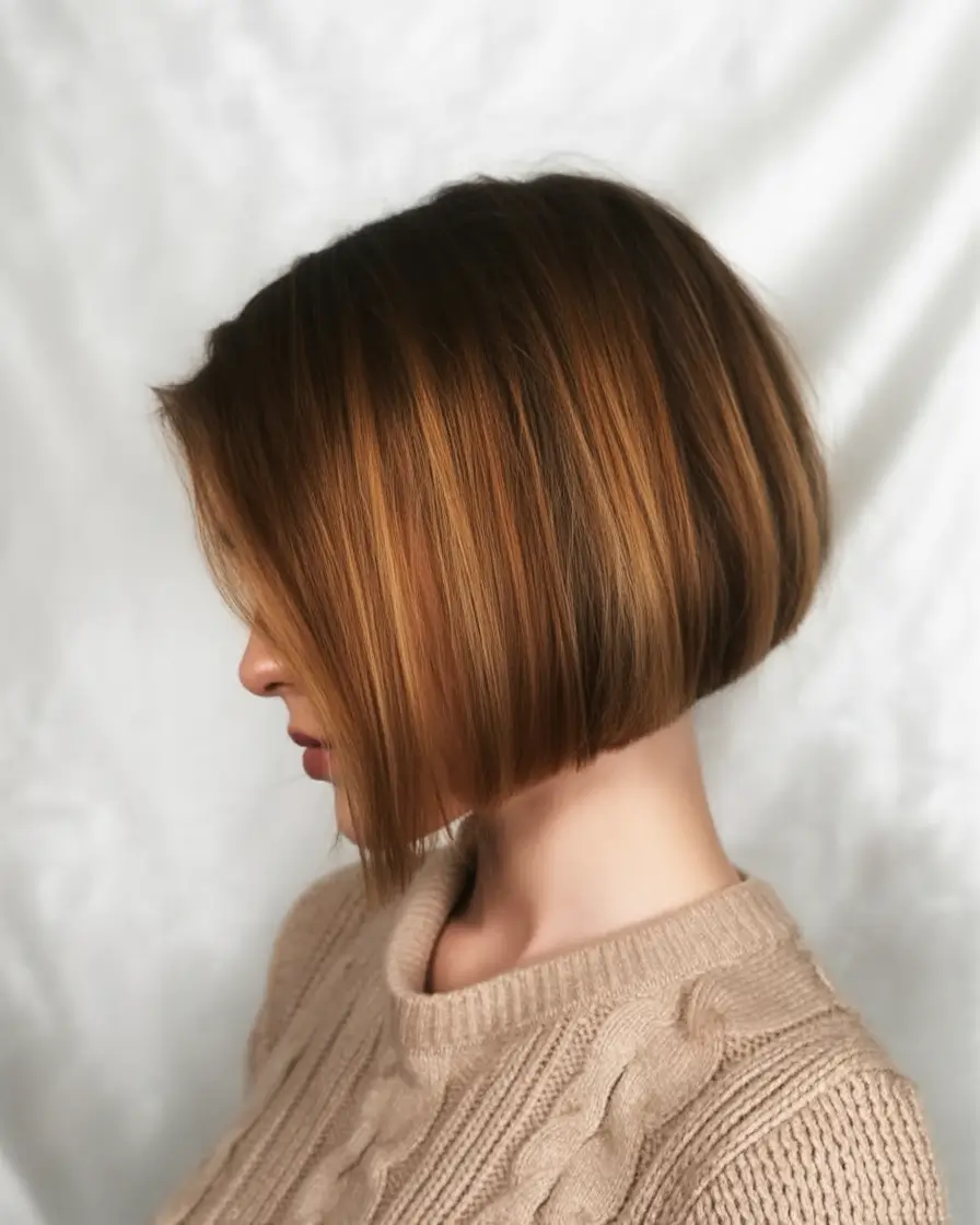 bob hairstyle 2026 Soft Cinnamon Bob with a Cozy Rounded Shape
